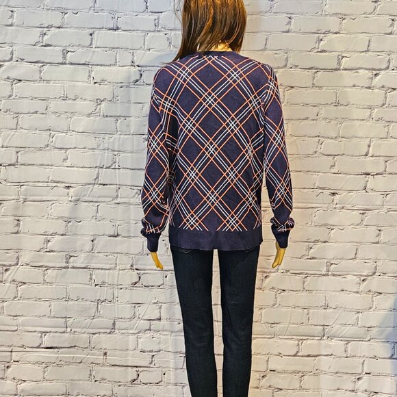 CHARTER CLUB, Navy blue/white/pink plaid cotton cardigan - Picture 11 of 13